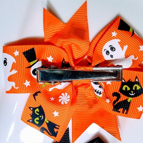 Halloween Hair Bows Clips Ghost Skull and Black Cat - Picture 5 of 6